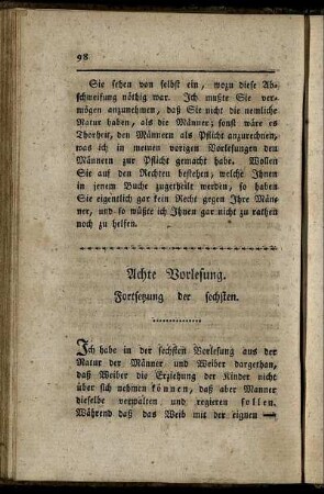 Achte Vorlesung. Fortsetzung der sechsten.