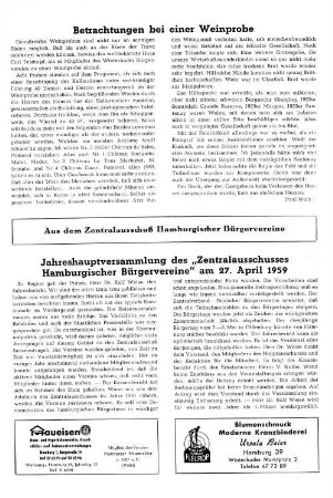 Jahreshauptversammlung des "Zentralausschusses Hamburgischer Bürgervereine" am 27. April 1959