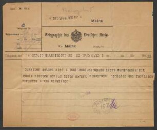 Brief an B. Schott's Söhne : 19.05.1919