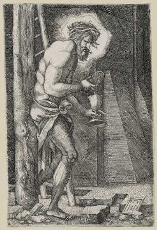 Schmerzensmann am Fuße des Kreuzes