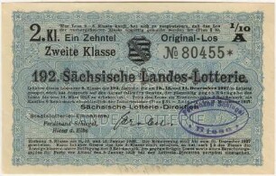 3 Reichsmark / 6 Reichsmark - 1/10 Los, 2. Klasse