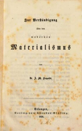 Zur Verständigung über den modernen Materialismus
