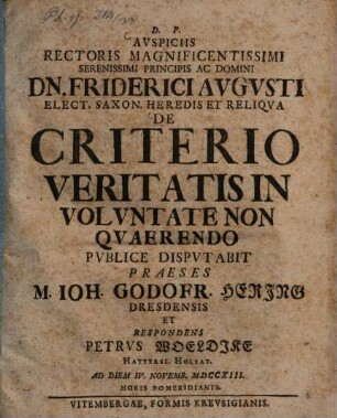 De criterio veritatis in voluntate non quaerendo
