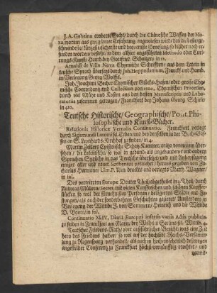Teutsche Historische/ Geographische/ Polit. Philosophische und Kunst-Bücher.