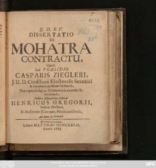 Dissertatio De Mohatra Contractu