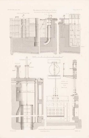Bürgerwerder Schleuse, Breslau: Schnitte (aus: Atlas zur Zeitschrift für Bauwesen, hrsg. v. G. Erbkam, Jg. 30, 1880)