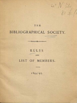 Rules and list of members. 1894/95