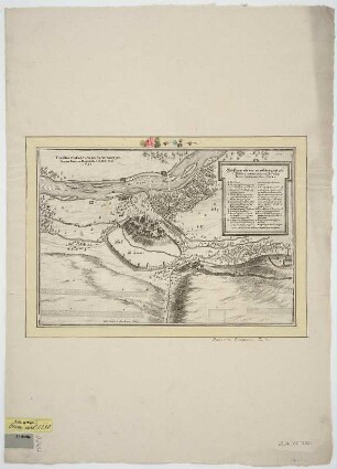 Vogelschaukarte von Freising, Kupferstich, 1648 : Abbildung wie und an welchem Orth die Allÿrten Armeen uber den Iserfluss gekommen, zu aussgang des Maÿo Ao. 1648 = Transitus Confoederatorum Exercituum per Isaram Bavariae fluvium sub exitum Maÿ 1648 / Durch Cornelium von dem Busch. Carl Henric à Osten Delin. - [Frankfurt] : [Matthaei Merians Seel. Erben] , [1663]. - 1 Vogelschaukarte : Kupferst. ; 30 x 21 cm Titelkartusche oben rechts. - Parallelt. oben links. - Mit Orts- u. Truppenkennzeichn. - Ohne Kt.-Netz
