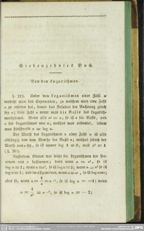 Siebenzehntes Buch. Von den Logarithmen