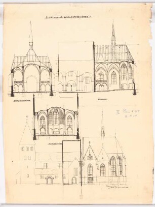 St. Lambertus, Ense-Bremen Erweiterung: Querschnitte, Längsschnitt, Seitenansicht 1:100