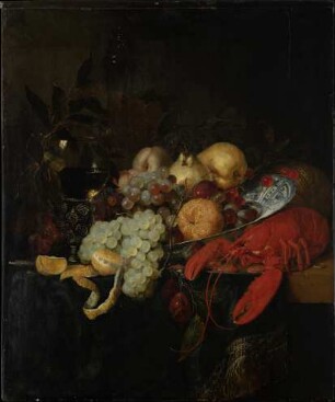 Stillleben mit Obst und Hummer