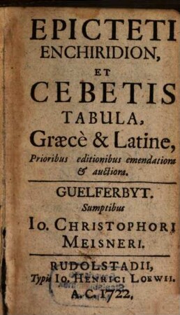 Epicteti Enchiridion Et Cebetis Tabula : Græcè & Latine