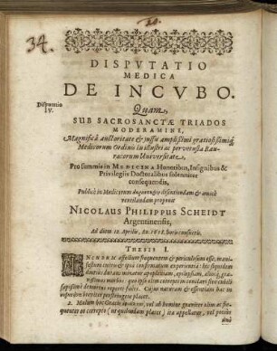 Disputatio Medica De Incubo.