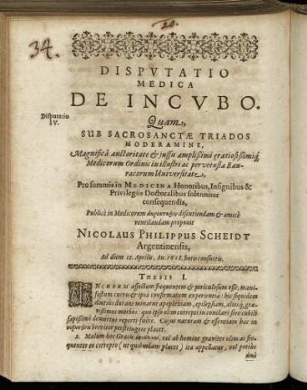 Disputatio Medica De Incubo.