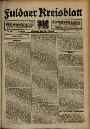 Erste Ausgabe vom Samstag, den 28. Februar 1914.