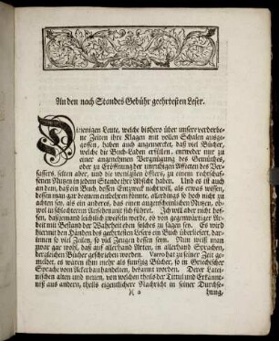 An den nach Standes Gebühr geehrtesten Leser.