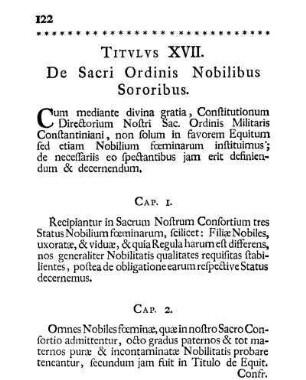 Titulus XVII. De Sacri Ordinis Nobilibus Sororibus