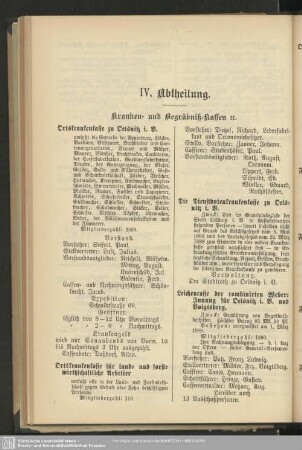 IV. Abtheilung. Kranken- und Begräbnis-Kassen etc.