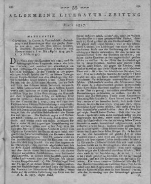 Schröter, J. H.: Beobachtungen und Bemerkungen über den grossen Cometen von 1811. Mit 4 Kupfertafeln. Göttingen: Vandenhoeck 1815