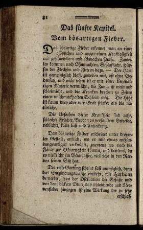 Das fünfte Kapitel. Vom bösartigen Fieber.