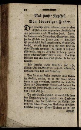 Das fünfte Kapitel. Vom bösartigen Fieber.