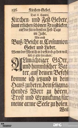 Das II. Capitel. Kirchen- und Fest-Gebete, samt etlichen schönen Fragstücken, auf die fürnehmsten Fest-Tage im Jahr...