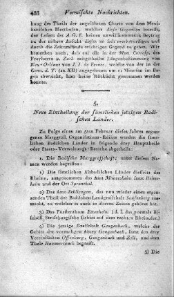 Neue Eintheilung der sämtlichen jetzigen Badischen Länder
