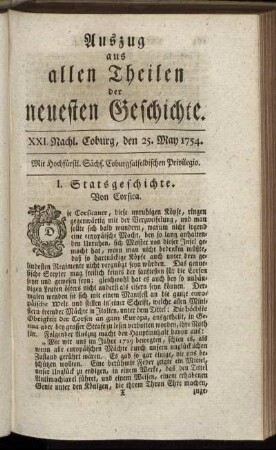 XXI. Nachl. Coburg, den 25. May 1754.