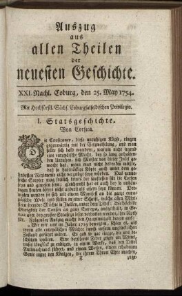 XXI. Nachl. Coburg, den 25. May 1754.