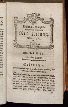 Viertes Stück; den 26ten Jänner. Wien, 1775.