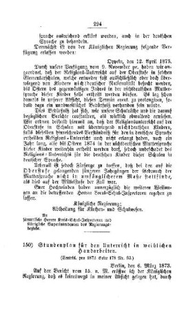 Stundenplan für den Unterricht in weiblichen Handarbeiten : [IV. Elementarschulwesen]