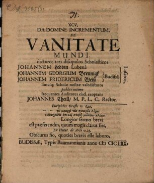 XCV. De vanitate mundi