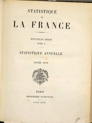 Statistique de la France. Statistique annuelle. 10. 1880 (1883)