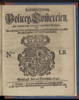 Nro. LII, Montags, den 26. Decembr. 1746