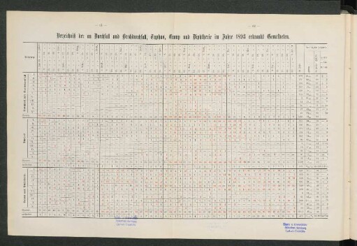 Verzeichniß der an Durchfall und Brechdurchfall, Typhus, Croup und Diphtherie im Jahre 1893 erkrankt Gemeldeten.