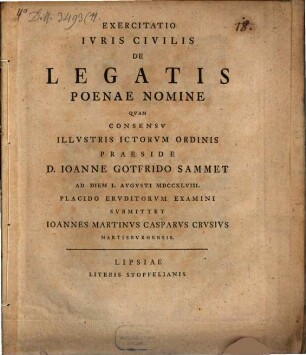 Exercitatio Ivris Civilis De Legatis Poenae Nomine