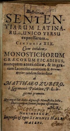 Illustriorum sententiarum centuriae XIX