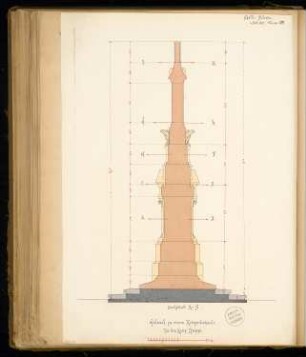 Gefallenendenkmal für den Kreis Neiße Monatskonkurrenz September 1875: Diagonalschnitt (vertikal); Maßstabsleiste