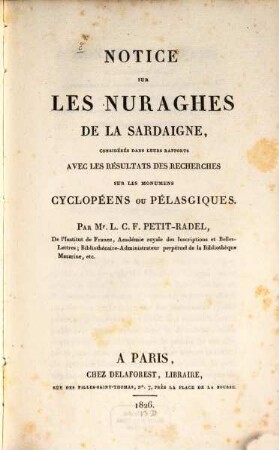 Notice sur les Nuraghes de la Sardaigne