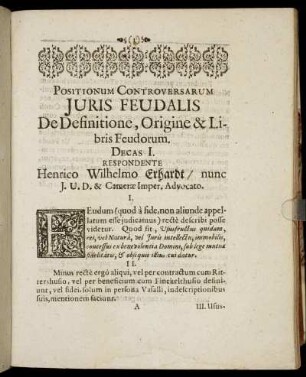 De Definitione, Origine & Libris Feudorum. Decas I.