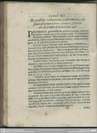 Caput XII. De praesidiis indicationis praeservatoriae, ex fonte pharmaceutico, tempore gestationis, & primo de lenientibus agit