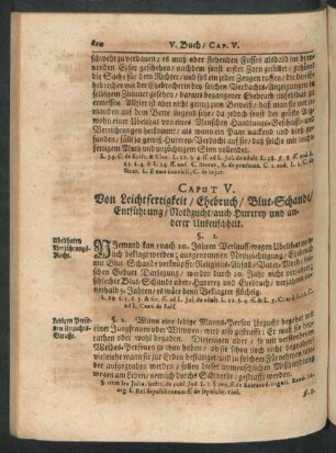 Caput V. Von Leichtfertigkeit, Ehebruch, Blut-Schande, Entführung, Nothzucht, auch Hurerey und anderer Unkeuschheit.