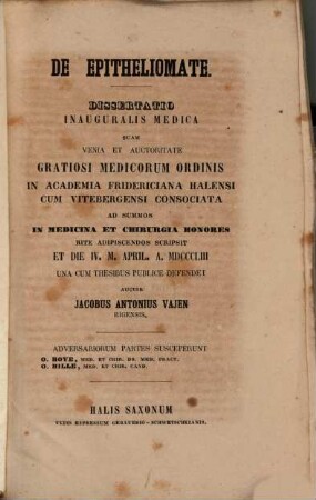 De epitheliomate : Diss. inaug. med. (c. tab. lith.)