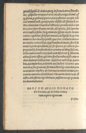 Haec Ex Aelio Donato De Terentio, et de rebus comicorum atque tragicorum.