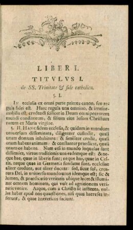 Titulus I. de SS. Trinitate & fide catholica.