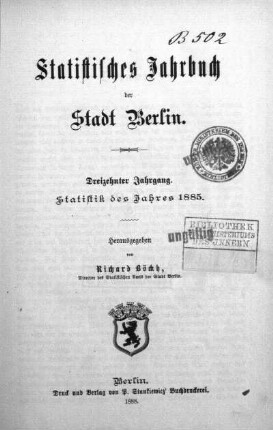 13.1885: Statistisches Jahrbuch der Stadt Berlin