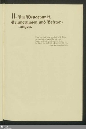 II. Am Wendepunkt. Erinnerungen und Betrachtungen