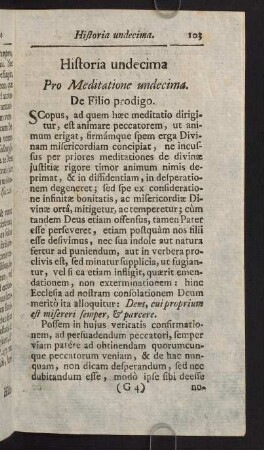 103-112, Historia undecima. Pro Meditatione undecima. De Filio prodigo