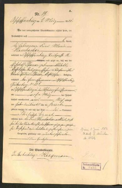 Standesamtsbuch der Stadt Aschaffenburg: Geburten 365/1900 - 184/1901