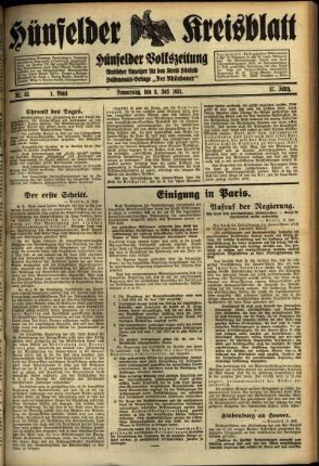 Erste Ausgabe vom Donnerstag, den 09. Juli 1931.